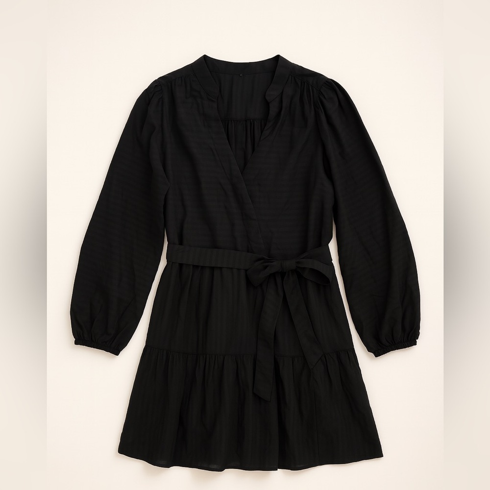 Tanya Taylor Long Sleeve Black Belted Mini Dress